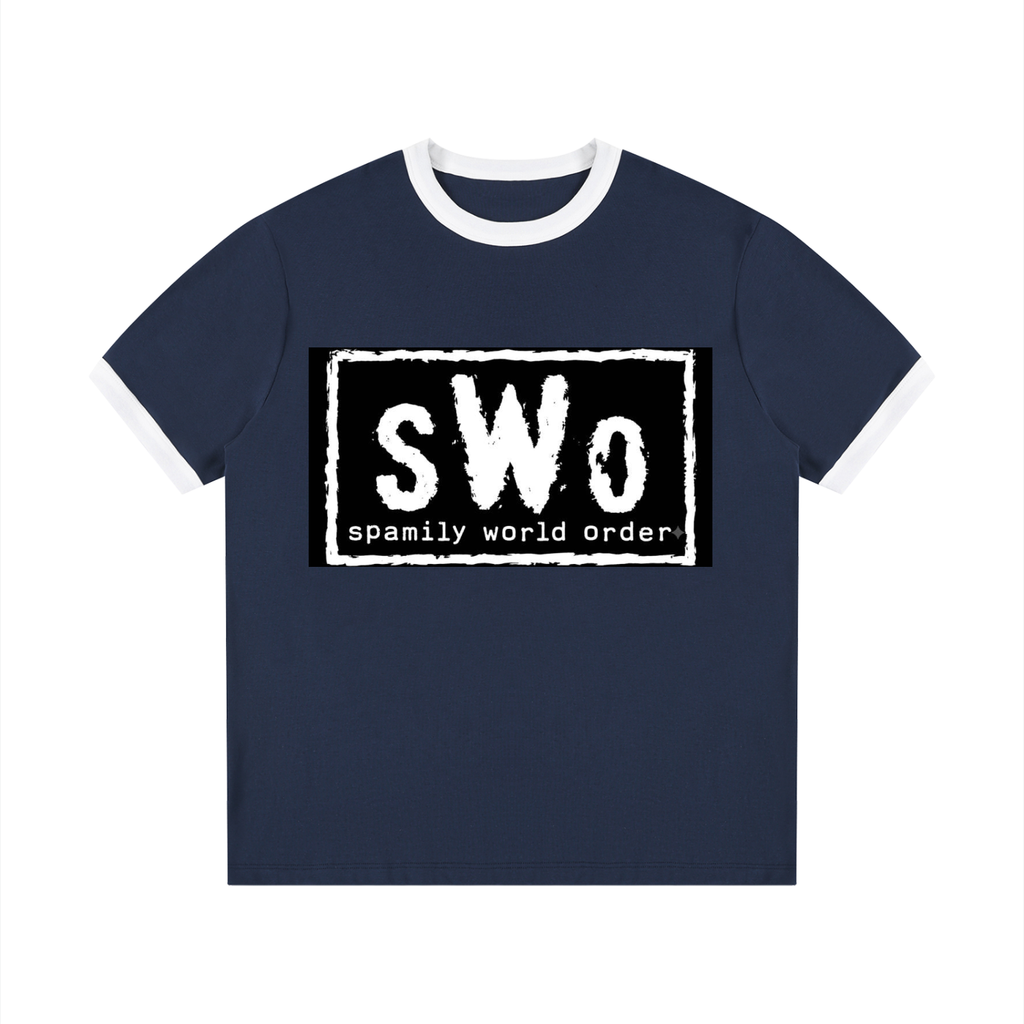 Spamily World Order Contrast Edge Ribbed Crewneck T-Shirt