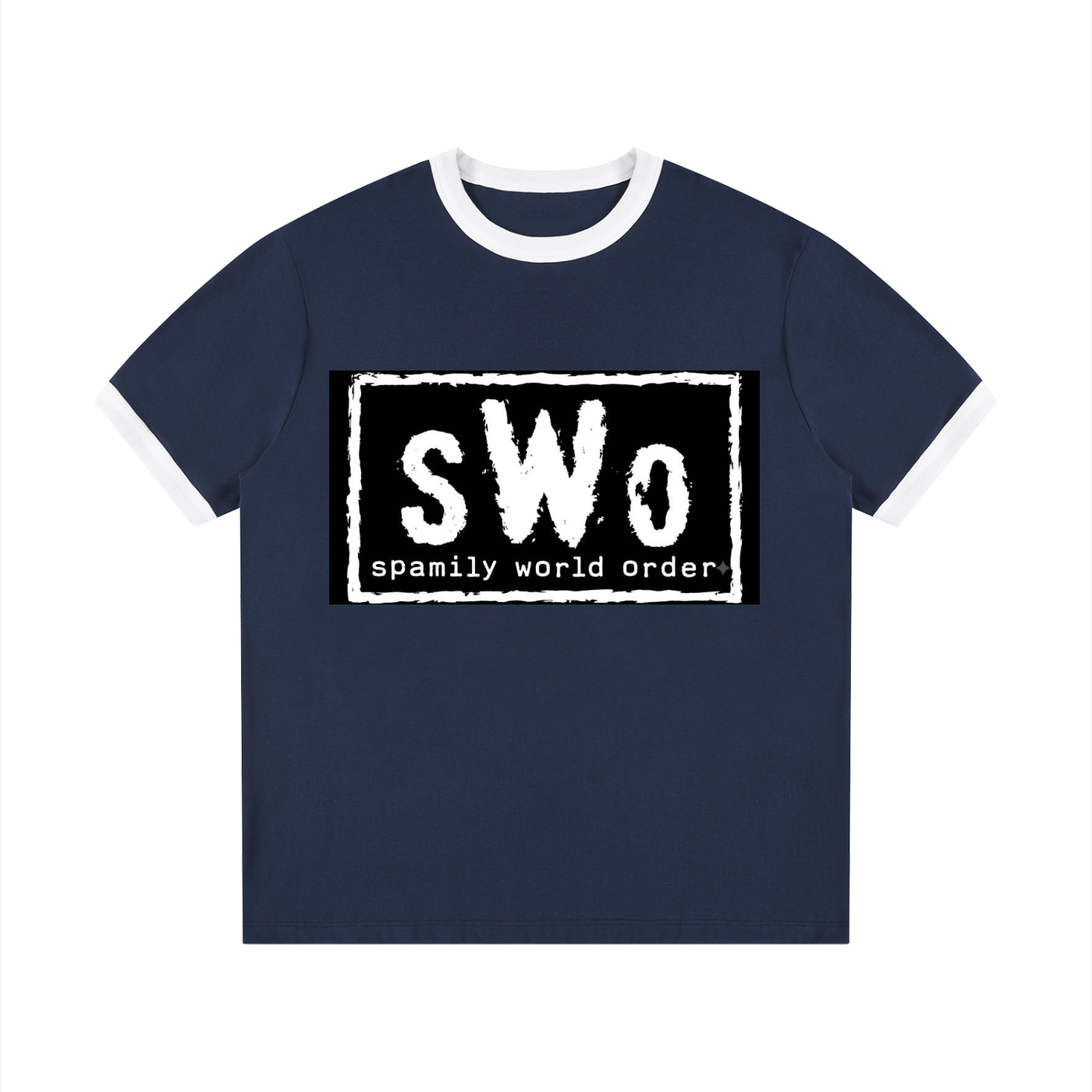 Spamily World Order Contrast Edge Ribbed Crewneck T-Shirt