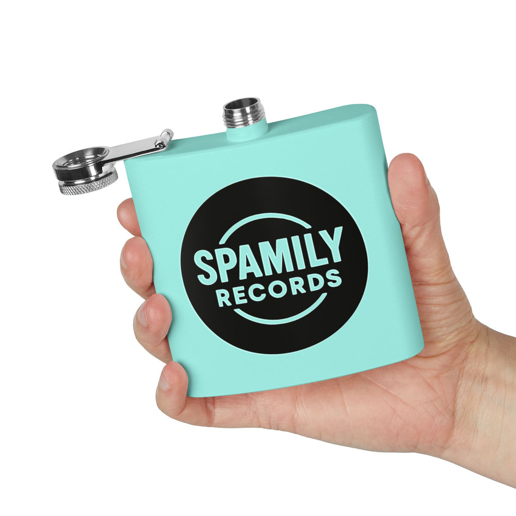 Flask — 'Spamily Records' 6oz Stainless Steel Hip Flask