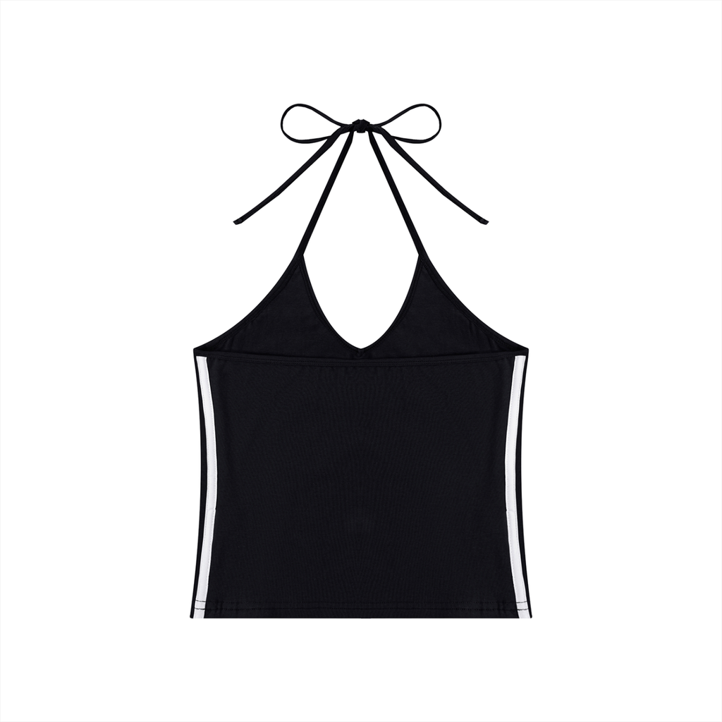 White Spam Man Women's Color Block Halter Crop Tank Top