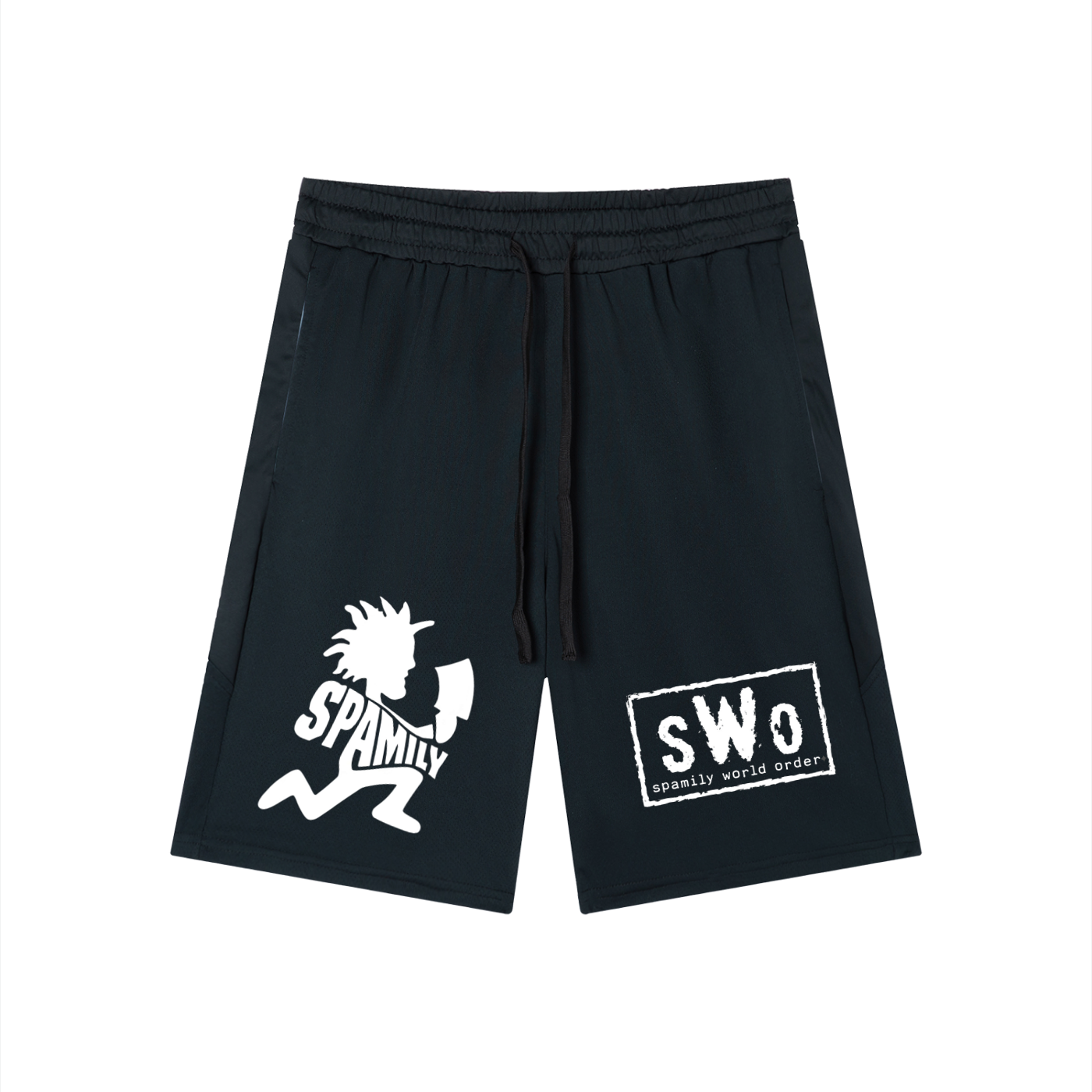 White On Black Men's Drawstring Gathering Shorts
