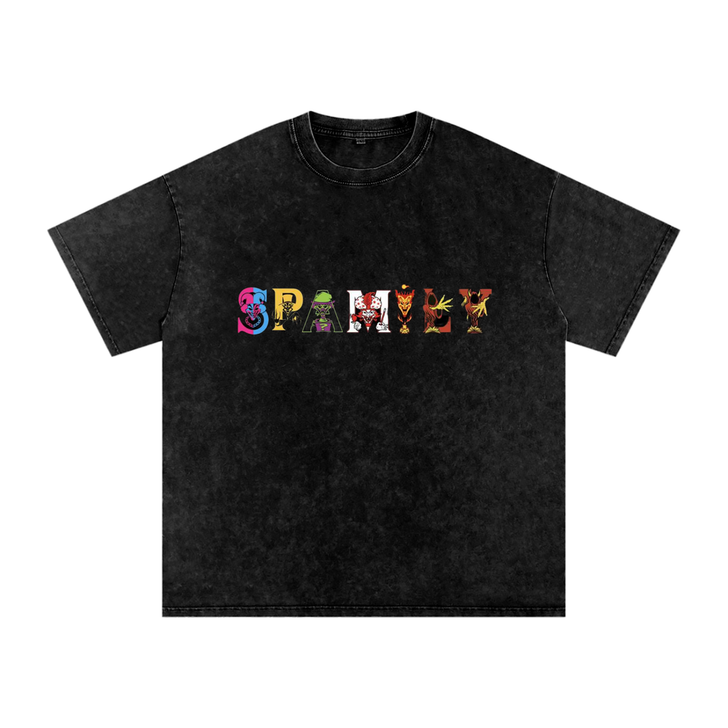 Spamily Cards Snow Washed Oversized Cotton T-Shirt