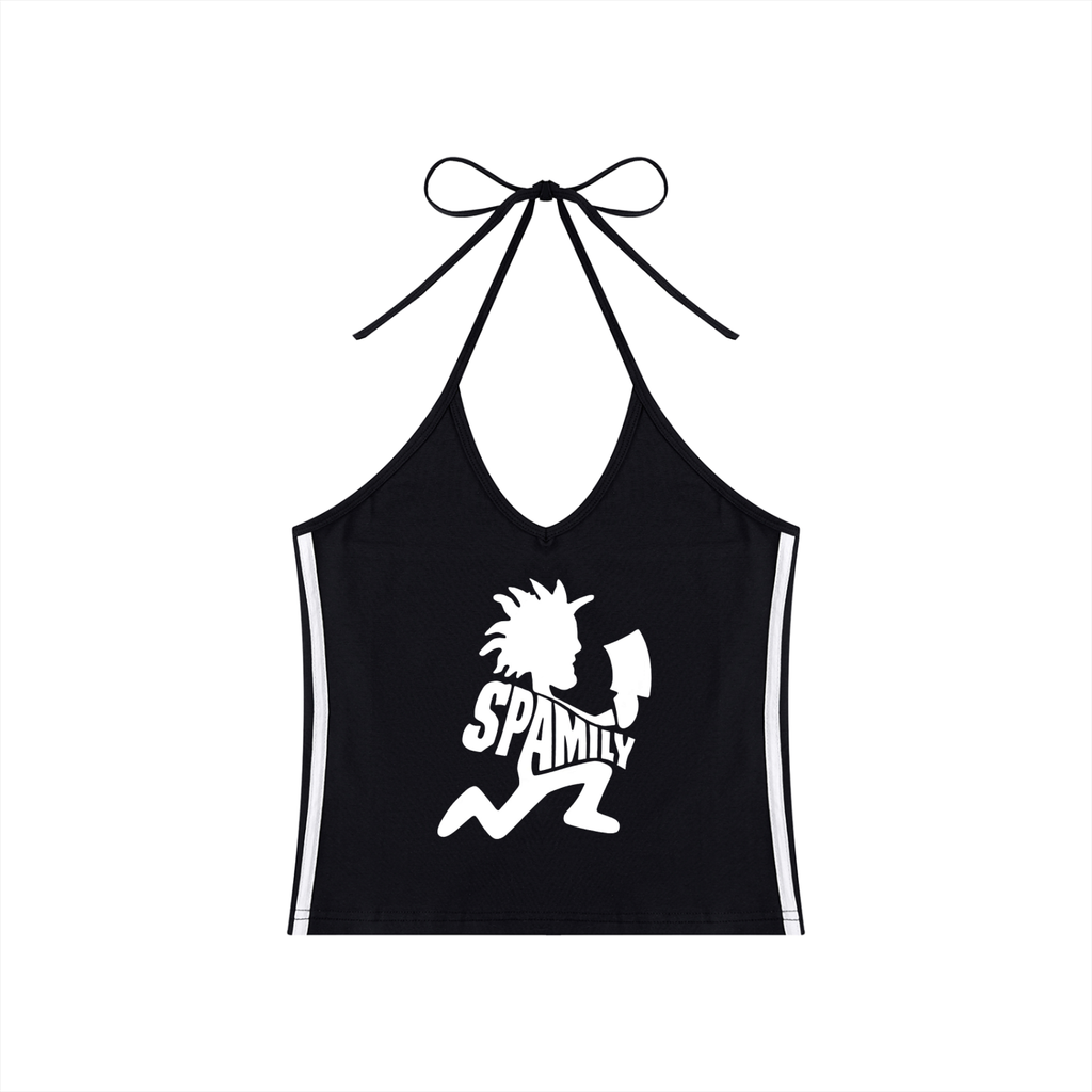 White Spam Man Women's Color Block Halter Crop Tank Top