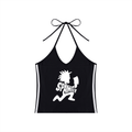 White Spam Man Women's Color Block Halter Crop Tank Top