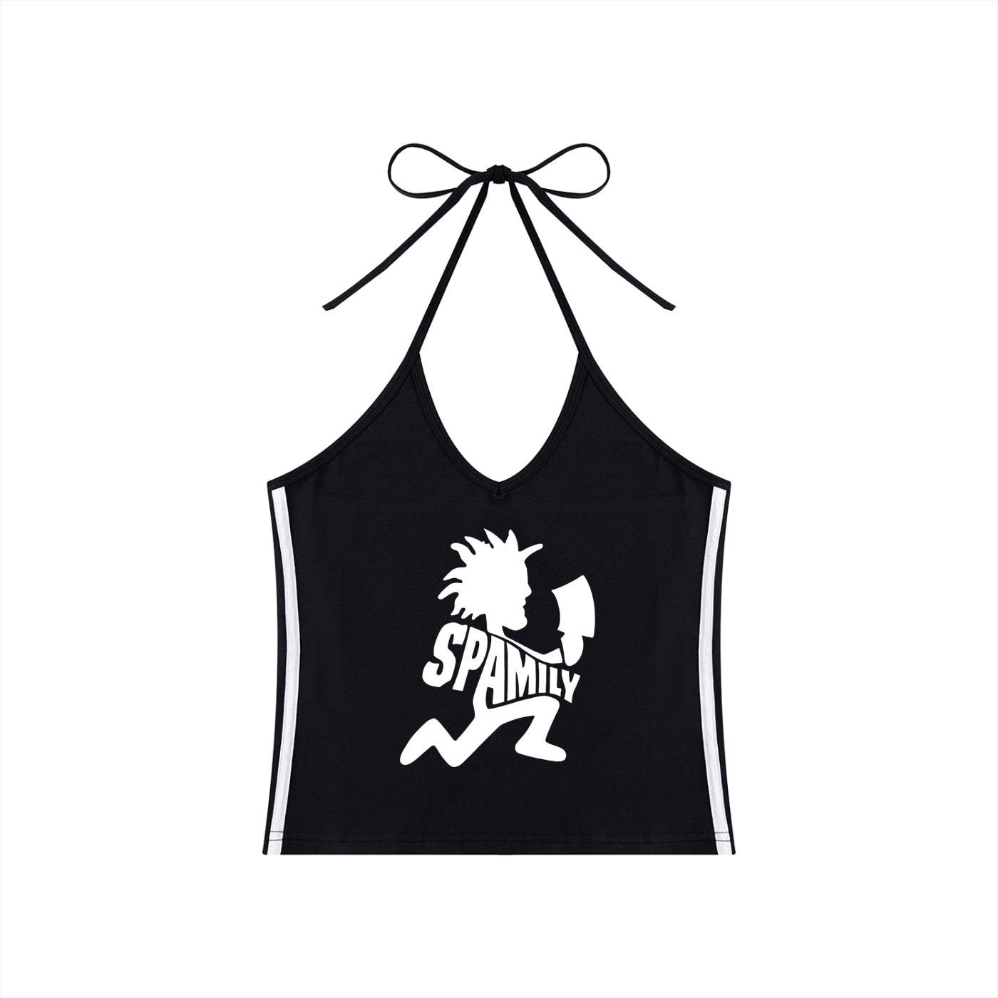 White Spam Man Women's Color Block Halter Crop Tank Top