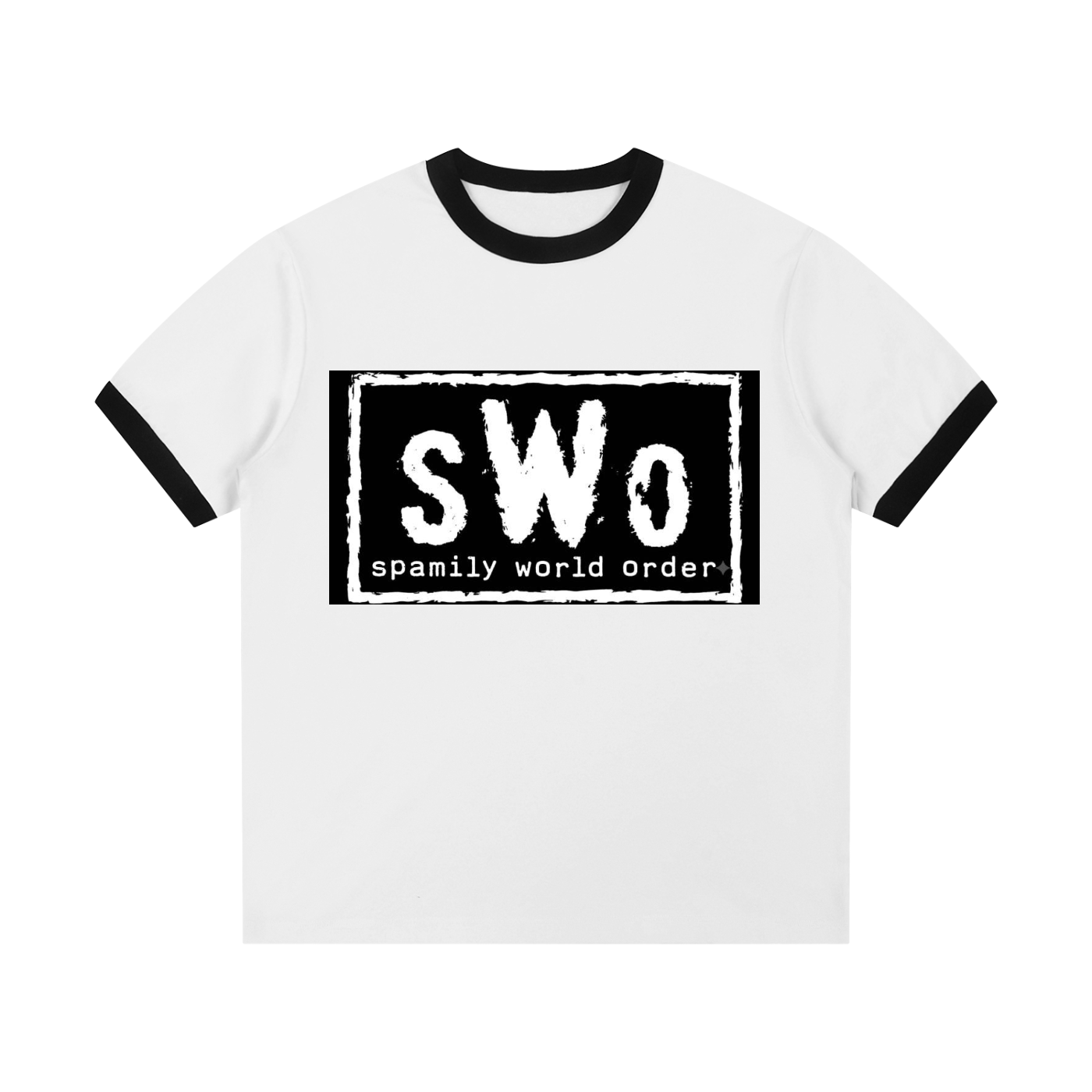Spamily World Order Contrast Edge Ribbed Crewneck T-Shirt