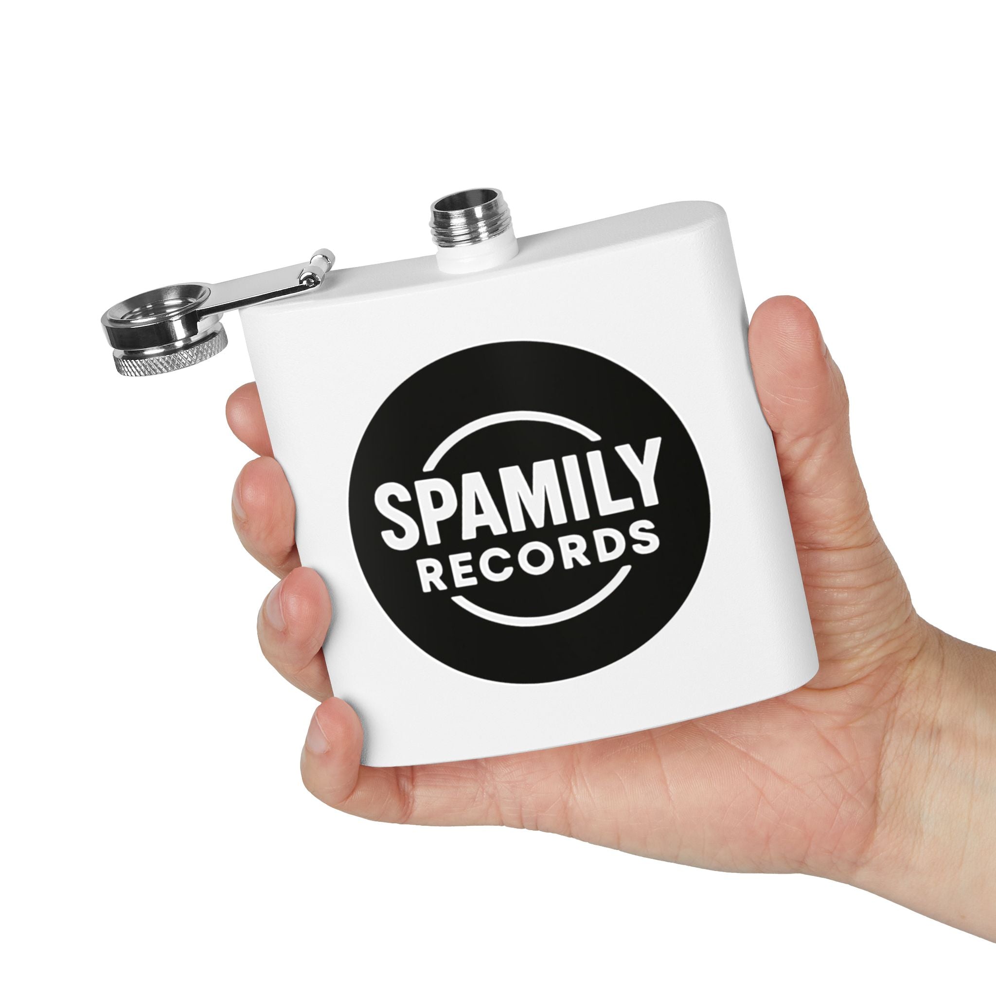 Flask — 'Spamily Records' 6oz Stainless Steel Hip Flask