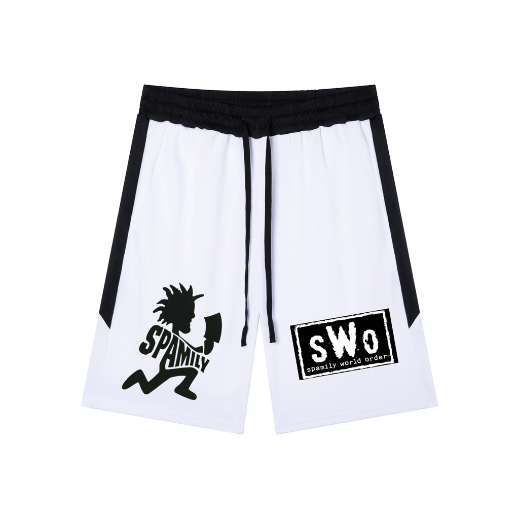 Black On White Men's Drawstring Gathering Shorts