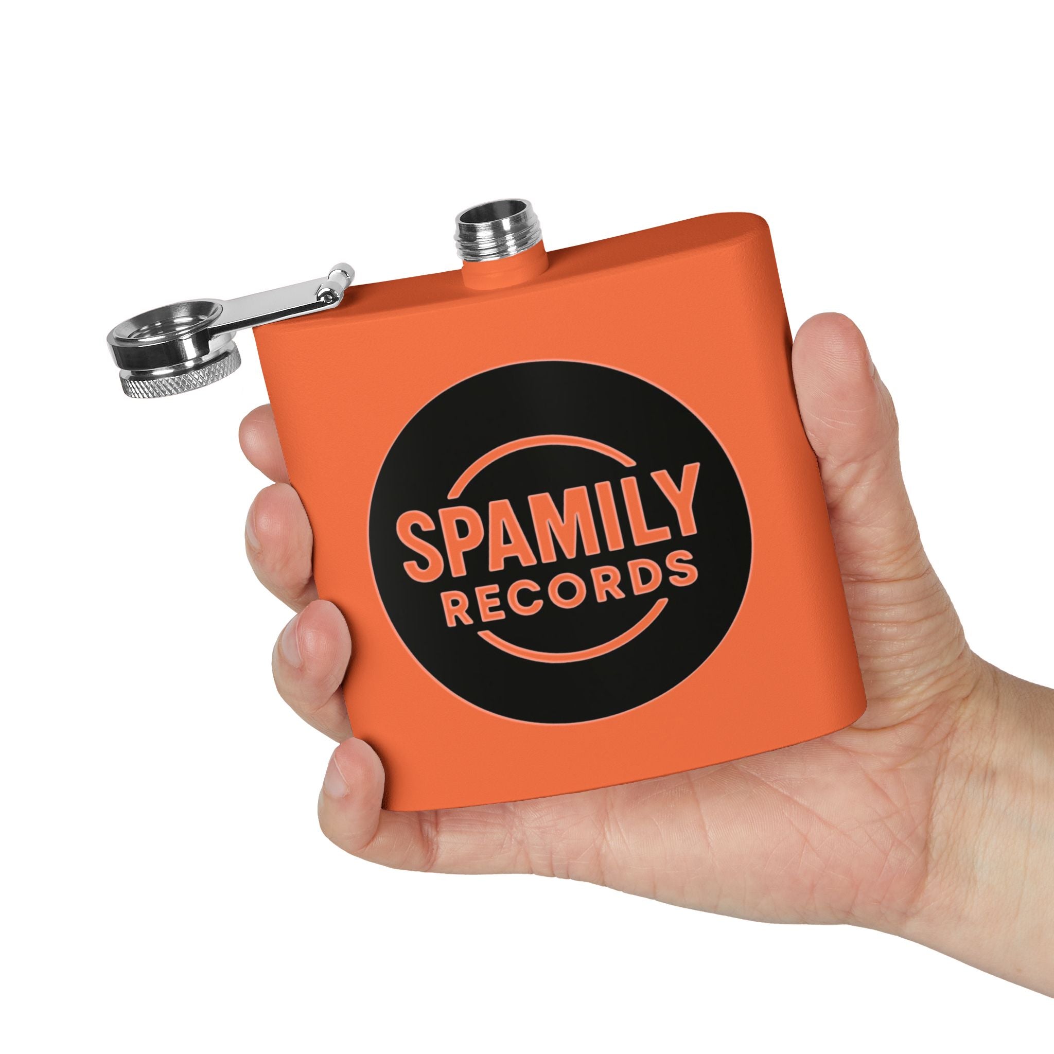 Flask — 'Spamily Records' 6oz Stainless Steel Hip Flask