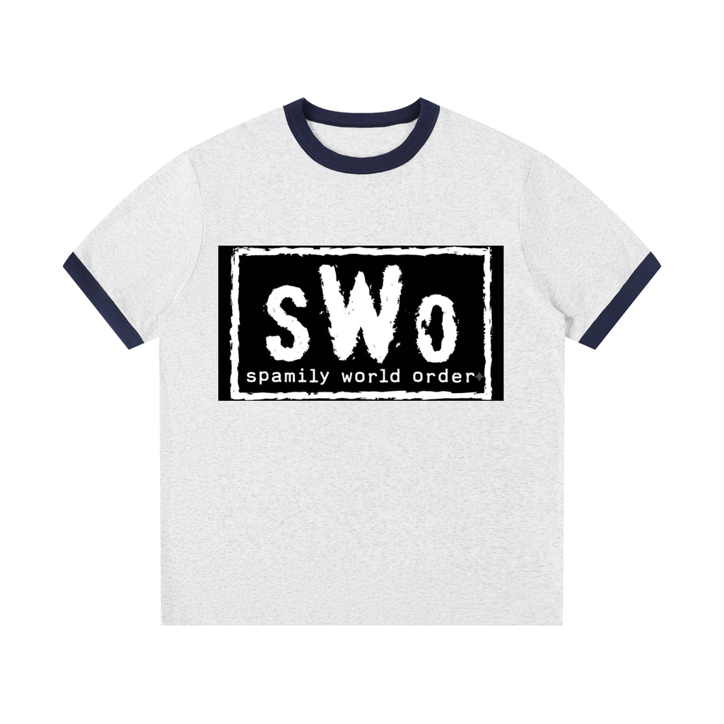 Spamily World Order Contrast Edge Ribbed Crewneck T-Shirt