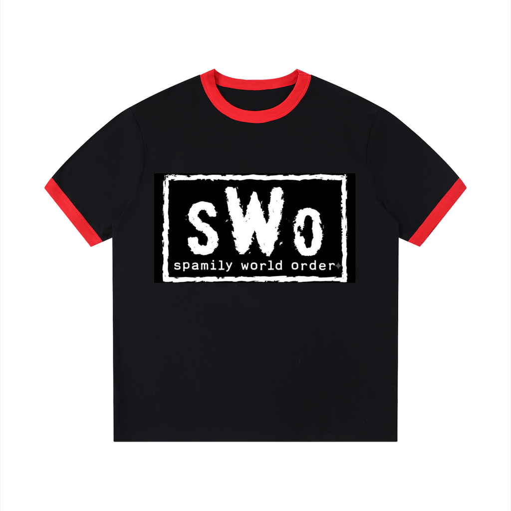 Spamily World Order Contrast Edge Ribbed Crewneck T-Shirt