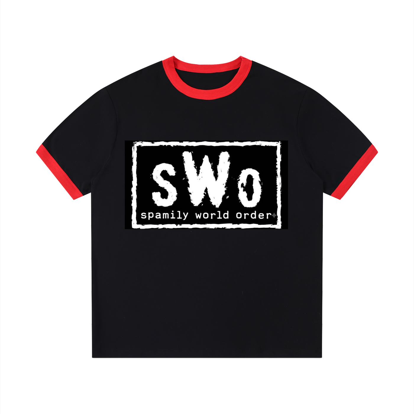 Spamily World Order Contrast Edge Ribbed Crewneck T-Shirt