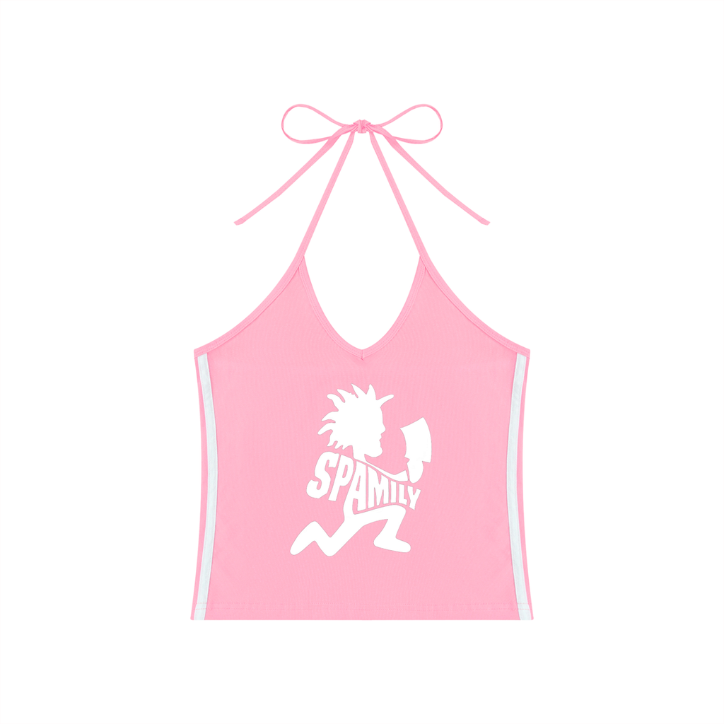 White Spam Man Women's Color Block Halter Crop Tank Top