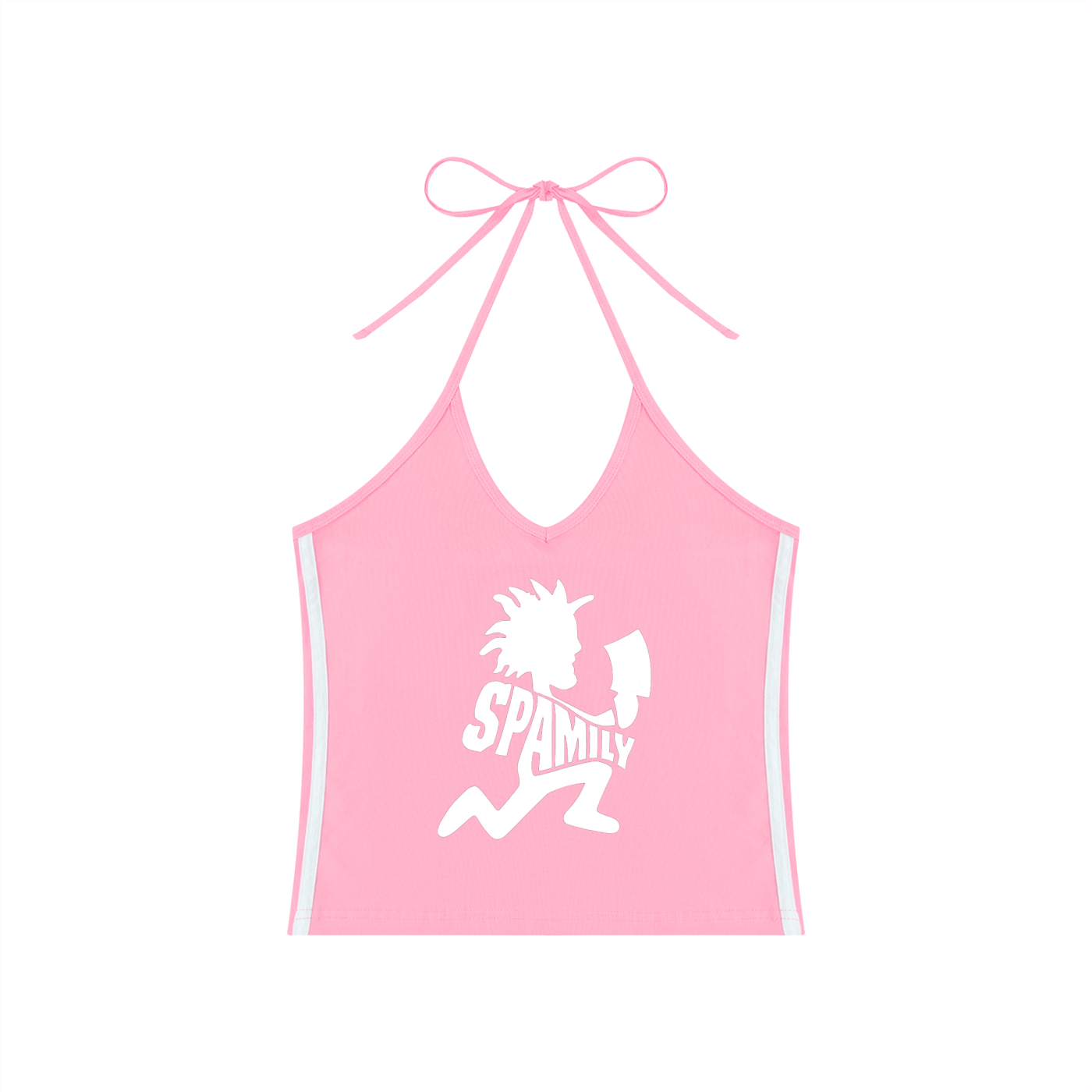 White Spam Man Women's Color Block Halter Crop Tank Top